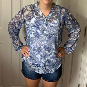 I.N. Studio Sheer Blue Paisley design Blouse-MP
